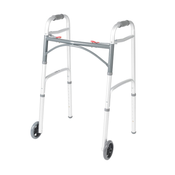 Deluxe Two Button Folding Walker with 5" Wheels - Discount Homecare & Mobility Products