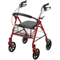 Four Wheel Rollator Rolling Walker with Fold Up Removable Back Support, Red - Discount Homecare & Mobility Products