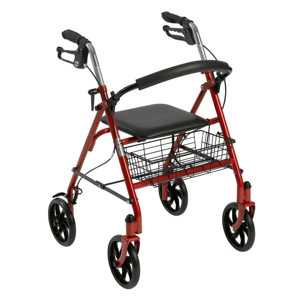Four Wheel Rollator Rolling Walker with Fold Up Removable Back Support, Red - Discount Homecare & Mobility Products