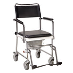 Portable Upholstered Wheeled Drop Arm Bedside Commode, Silver Vein - Discount Homecare & Mobility Products