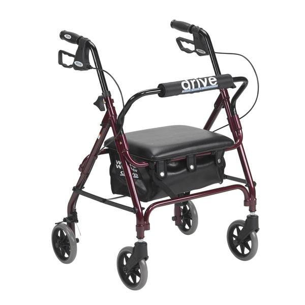 Junior Rollator Rolling Walker with Padded Seat, Red - Discount Homecare & Mobility Products