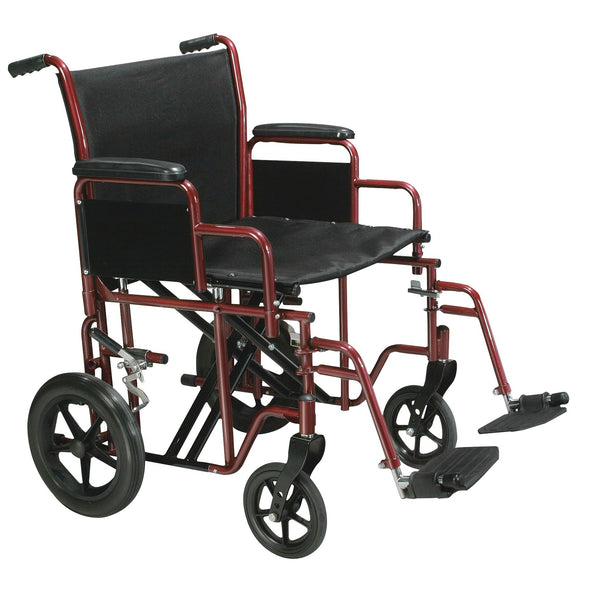 Bariatric Heavy Duty Transport Wheelchair with Swing Away Footrest, 20" Seat, Red - Discount Homecare & Mobility Products
