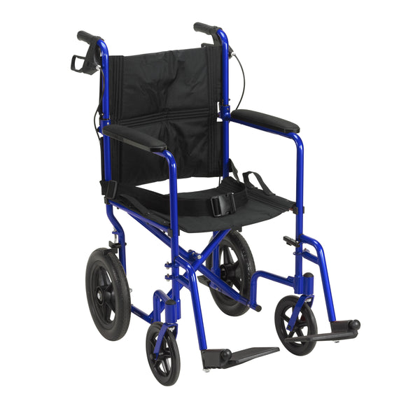 Lightweight Expedition Transport Wheelchair with Hand Brakes, Blue - Discount Homecare & Mobility Products