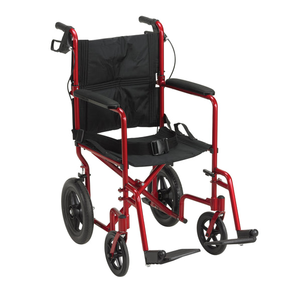 Lightweight Expedition Transport Wheelchair with Hand Brakes, Red - Discount Homecare & Mobility Products