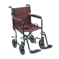 Flyweight Lightweight Folding Transport Wheelchair, 17", Green Frame, Burgundy Upholstery - Discount Homecare & Mobility Products