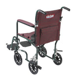 Flyweight Lightweight Folding Transport Wheelchair, 17", Green Frame, Burgundy Upholstery - Discount Homecare & Mobility Products