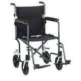Flyweight Lightweight Folding Transport Wheelchair, 17", Green Frame, Black Upholstery - Discount Homecare & Mobility Products