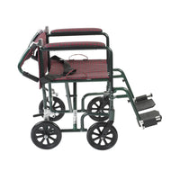 Flyweight Lightweight Folding Transport Wheelchair, 19", Green Frame, Burgundy Upholstery - Discount Homecare & Mobility Products