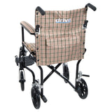 Flyweight Lightweight Folding Transport Wheelchair, 19", Black Frame, Tan Plaid Upholstery - Discount Homecare & Mobility Products