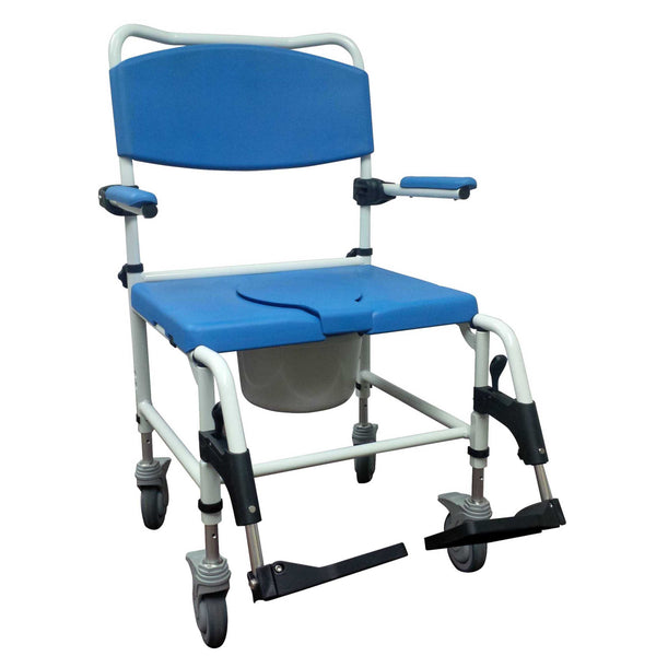 Aluminum Bariatric Rehab Shower Commode Chair with Two Rear-Locking Casters - Discount Homecare & Mobility Products