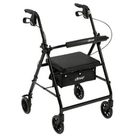 Rollator Rolling Walker with 6" Wheels, Fold Up Removable Back Support and Padded Seat, Black - Discount Homecare & Mobility Products
