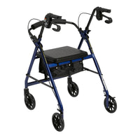 Rollator Rolling Walker with 6" Wheels, Fold Up Removable Back Support and Padded Seat, Blue - Discount Homecare & Mobility Products