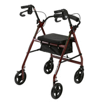 Aluminum Rollator Rolling Walker with Fold Up and Removable Back Support and Padded Seat, Red - Discount Homecare & Mobility Products