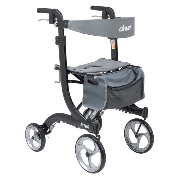 Nitro Euro Style Rollator Rolling Walker, Tall, Black - Discount Homecare & Mobility Products