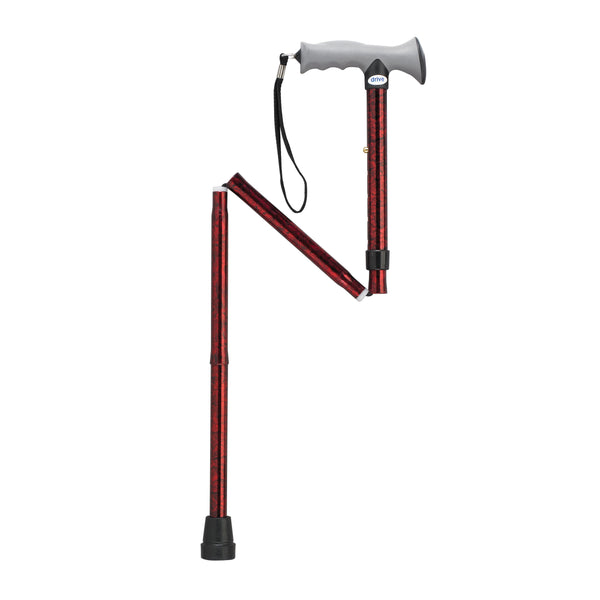 Adjustable Lightweight Folding Cane with Gel Hand Grip, Red Crackle - Discount Homecare & Mobility Products