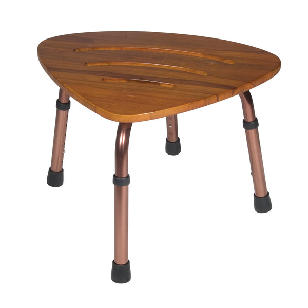 Adjustable Height Teak Bath Bench Stool, Triangular - Discount Homecare & Mobility Products