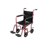 Flyweight Lightweight Transport Wheelchair with Removable Wheels, Red - Discount Homecare & Mobility Products