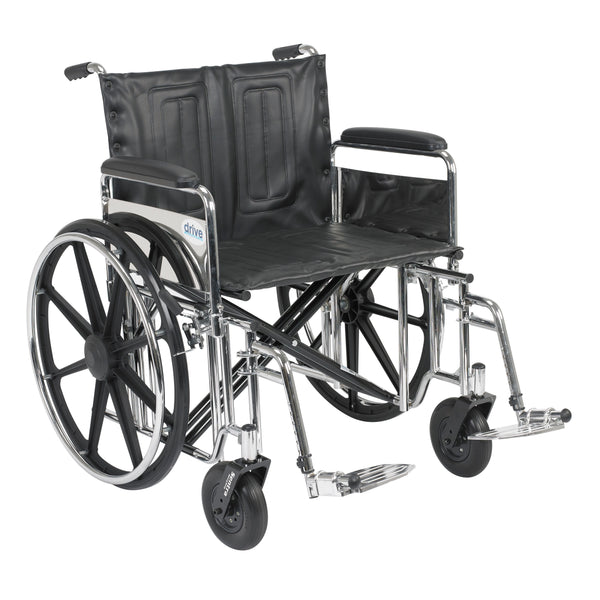 Sentra Extra Heavy Duty Wheelchair, Detachable Full Arms, Swing away Footrests, 24" Seat - Discount Homecare & Mobility Products